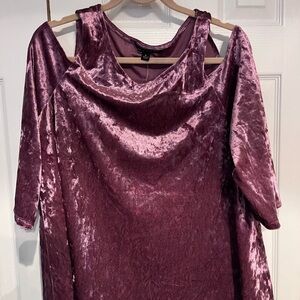 Zac & Rachel Velvet Cold Shoulder Top - Deep Rose/Mauve XL